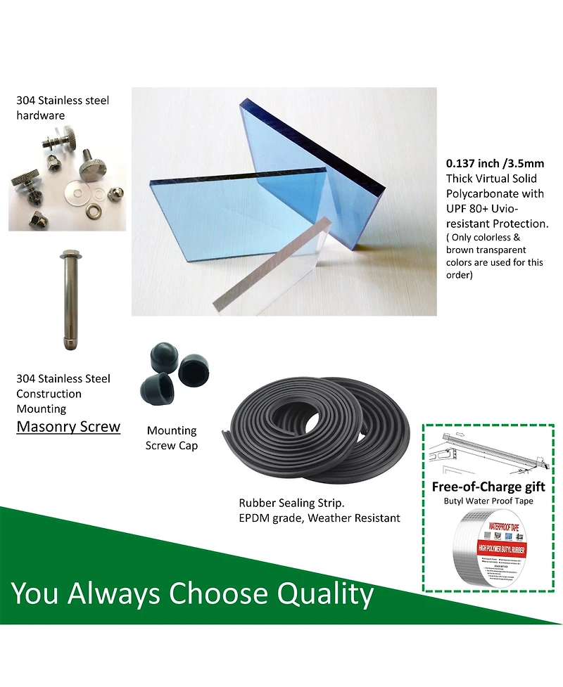 Streamdale Polycarbonate Door Awning with Aluminum Alloy Brackets