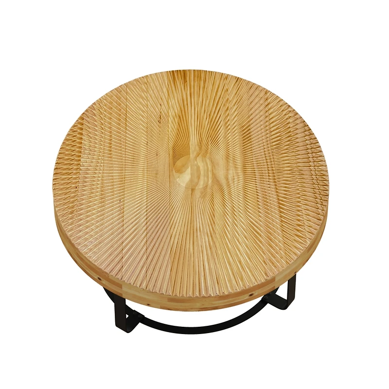Streamdale Modern Round Coffee Table with Carved Pine Top and Metal Legs