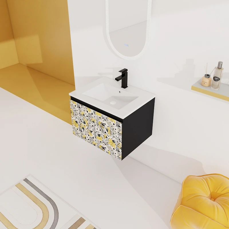 Simplie Fun Wall-Mounted Vanity with Ceramic Sink & Soft-Close Doors