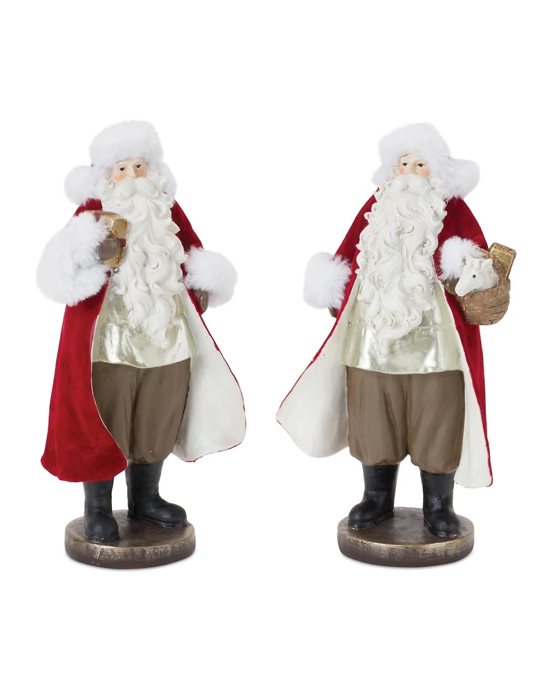 Slickblue Flocked Santa Figurine With Toy Accents (Set of 2)