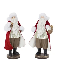 Slickblue Flocked Santa Figurine With Toy Accents (Set of 2)