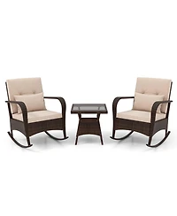 Slickblue 3 Piece Outdoor Rocking Set with Tempered Glass Coffee Table for Backyard Poolside