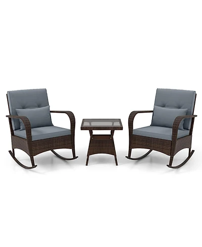 Slickblue 3 Piece Outdoor Rocking Set with Tempered Glass Coffee Table for Backyard Poolside