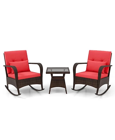 Slickblue 3 Piece Outdoor Rocking Set with Tempered Glass Coffee Table for Backyard Poolside