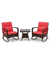 Slickblue 3 Piece Outdoor Rocking Set with Tempered Glass Coffee Table for Backyard Poolside