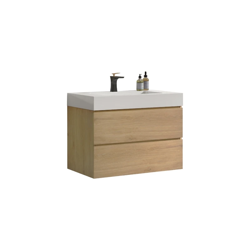 Streamdale 30" Wall-Mounted Vanity Natural Oak, Glossy White Basin