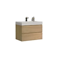 Streamdale 30" Wall-Mounted Vanity Natural Oak, Glossy White Basin
