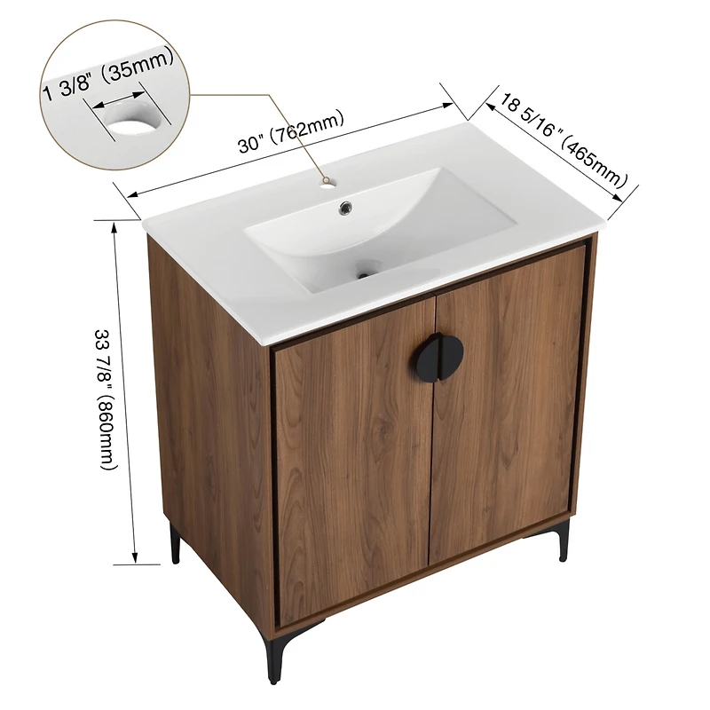 Streamdale 30" Bathroom Vanity Cabinet with Sink, Engineered Wood