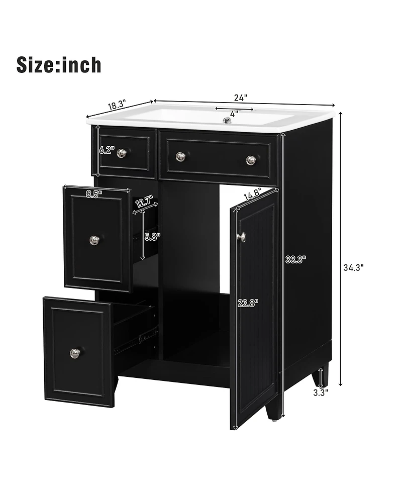 Streamdale 24" Bathroom Vanity with Ceramic Sink Space-Saving Storage