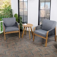 Jonathan Y Aveiro 3-Piece Modern Bohemian Roped Acacia Wood Conversation Outdoor Patio Set with Cushions, Gray/Teak Brown