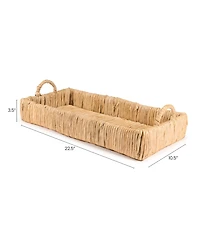 Jonathan Y Anika 22.5" Traditional Southwestern Hand-Woven Abaca Tray with Handles, Natural
