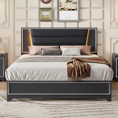 Streamdale Queen Size Upholstered Bed with Led Lights and Sparkling Decor
