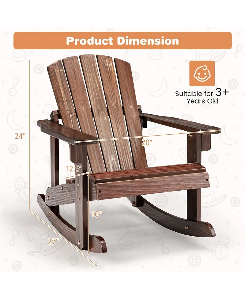 Slickblue Outdoor Wooden Kid Adirondack Rocking Chair with Slatted Seat