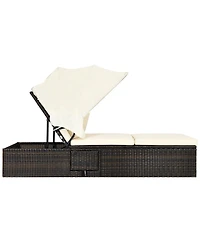 Slickblue Chaise Cushioned Top Canopy Patio Rattan Lounge Chair with Tea Table