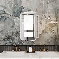Recessed White Metal Medicine Cabinet with Mirror and Shelves
