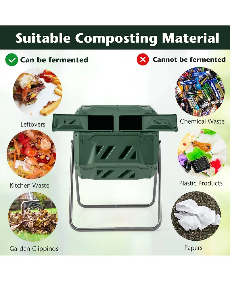 Slickblue 360° Rotatable Tumbling Composter with 2 Sliding Doors