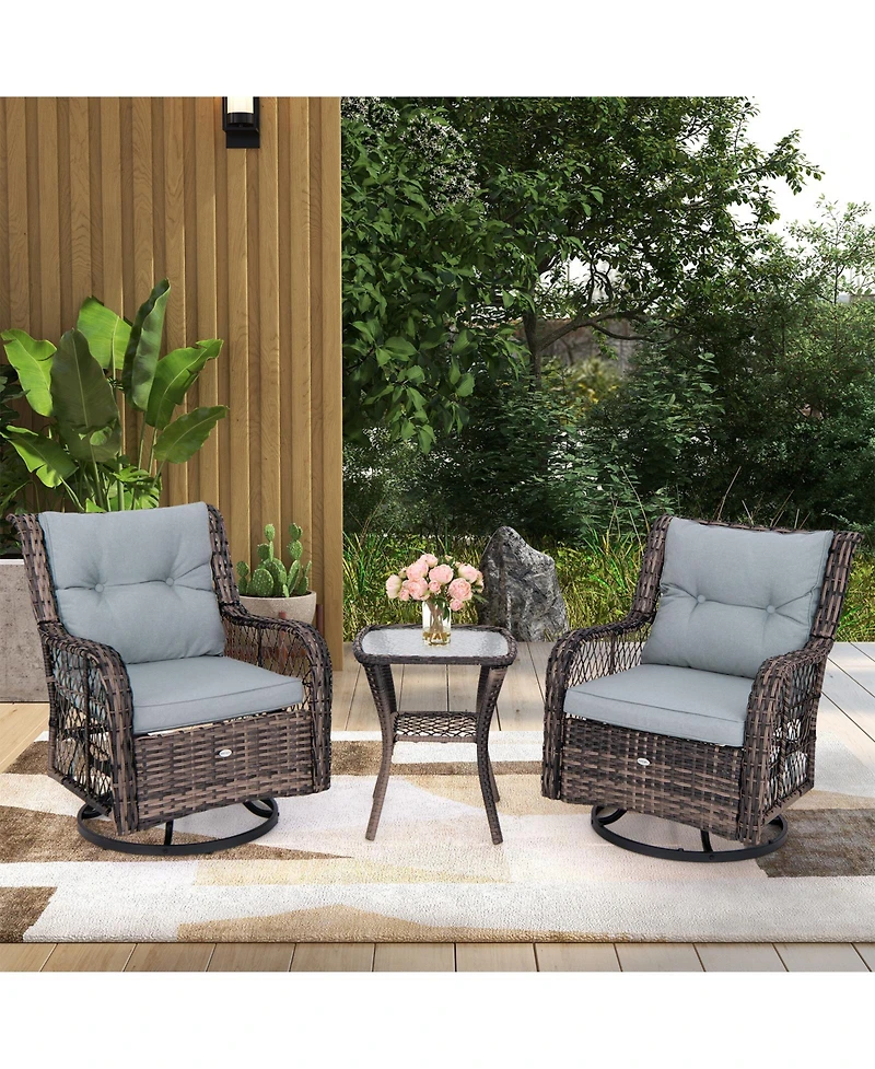 Slickblue 3 Pieces Outdoor Swivel Rocker Set with Small Side Table-Grey