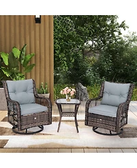 Slickblue 3 Pieces Outdoor Swivel Rocker Set with Small Side Table-Grey