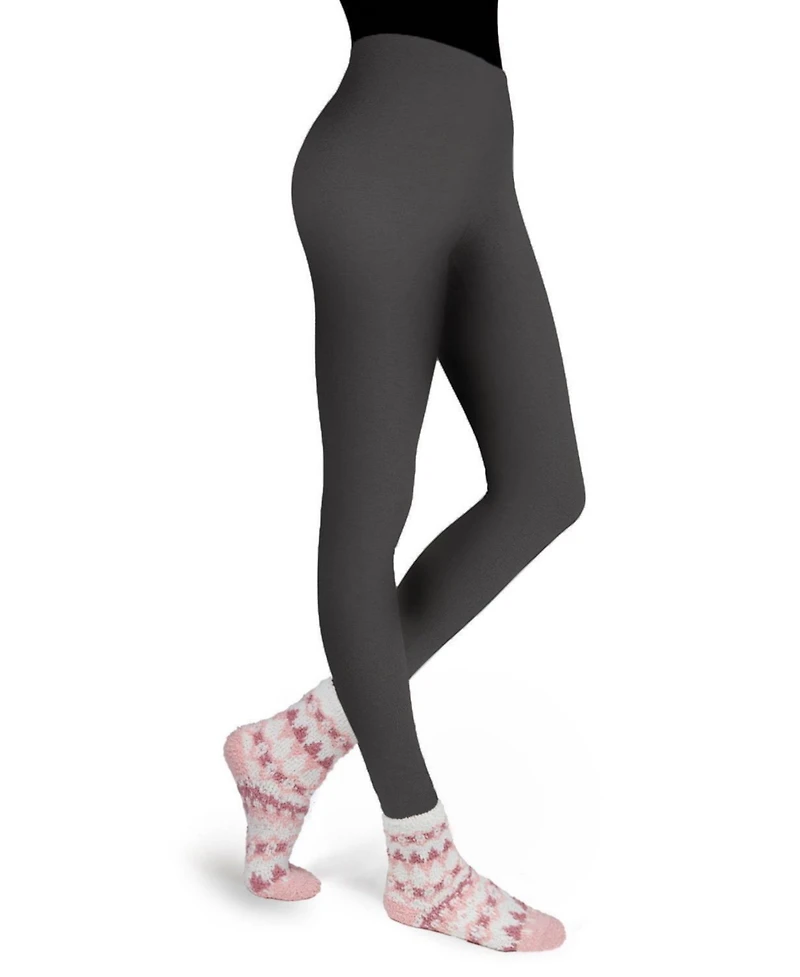 MeMoi Women's Pink Diamond Cozy Non-Skid Sock & Fleece-Lined Legging Set