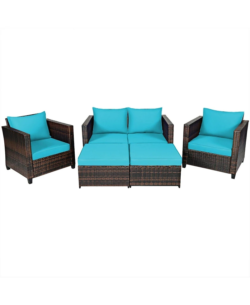 5 Pieces Patio Rattan Furniture Set Conversation Sets with Removable Cushions