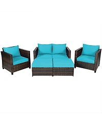 5 Pieces Patio Rattan Furniture Set Conversation Sets with Removable Cushions