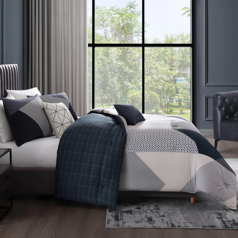Bebejan Geo Fusion Bedding 200 Thread Count 100% Cotton Sateen 5 Piece Reversible Queen Comforter Set
