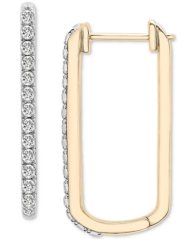 Diamond Open Rectangle Small Hoop Earrings (1/2 ct. t.w.) in 14k Yellow or White Gold, Created for Macy's