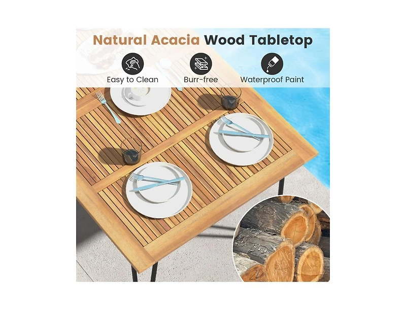 Slickblue Rectangular Patio Dining Table for 8 with Acacia Wood Tabletop and Umbrella Hole