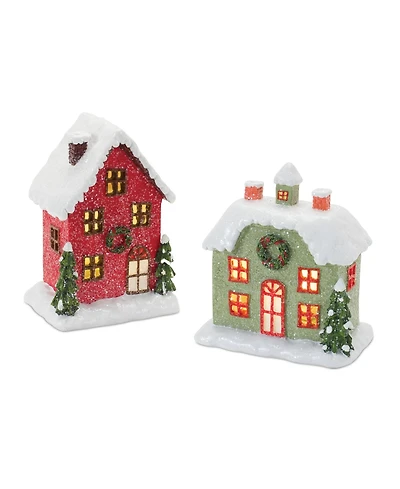 Slickblue Set of 2 Lighted Winter Village Houses for Charming Holiday Decor