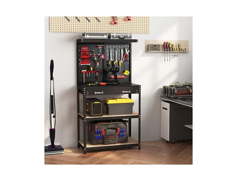 Tool Storage Workbench with Pegboard 14 Hanging Accessories for Garage