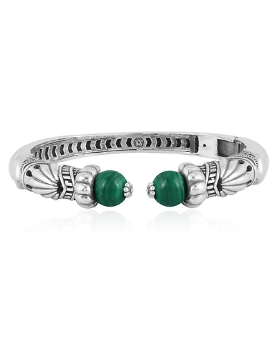American West Jewelry Sterling Silver Malachite Gemstone Hinged Cuff Bracelet Size Medium