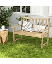 Slickblue Outdoor Indonesia Teak Wood Garden Bench 2-Person with Backrest and Armrests