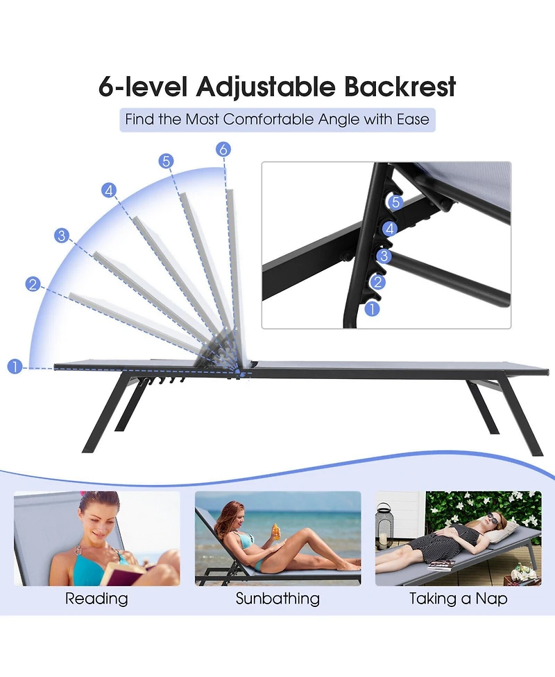 Slickblue Outdoor Adjustable Chaise Lounge Chair with Lay Flat Position and Quick-Drying Fabric