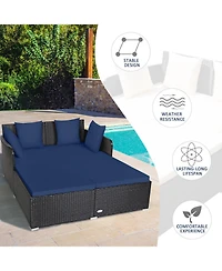 Skonyon Spacious Outdoor Rattan Daybed with Upholstered Cushions and Pillows