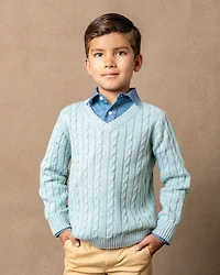 Hope & Henry Baby Boys Long Sleeve Fine Gauge Cable V-Neck Sweater