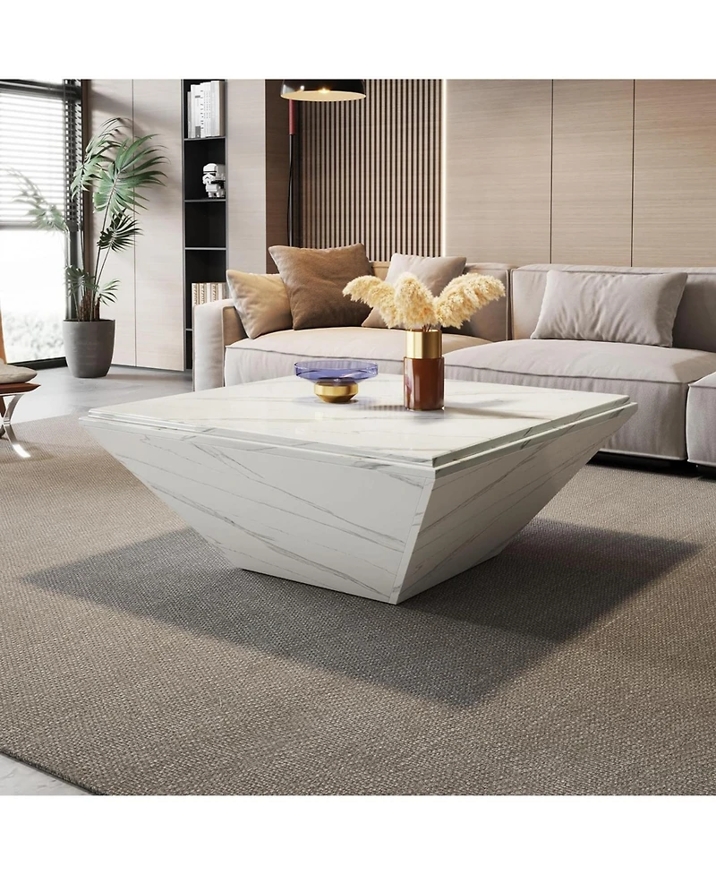 Tribesigns Coffee Table, 35.43-Inch Square Coffee Table with Faux Marble Tabletop, Modern Center Table for Living Room, White