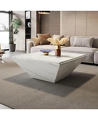 Tribesigns Coffee Table, 35.43-Inch Square Coffee Table with Faux Marble Tabletop, Modern Center Table for Living Room, White