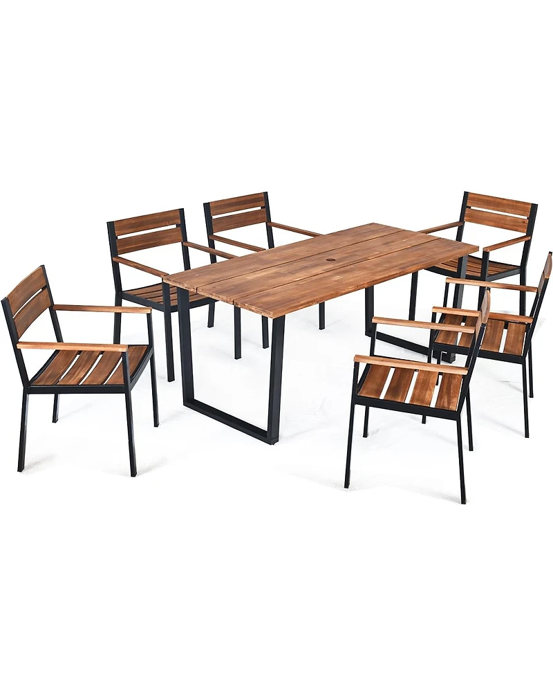 Slickblue Patented 7 Pieces Patented Outdoor Patio Dining Table Set with Hole
