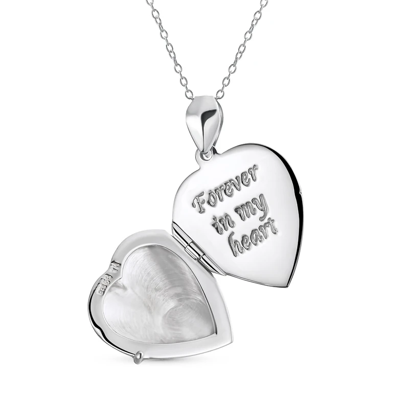 Bling Jewelry Simple Plain Keepsake Domed Puff carved Leaf Heart Shaped Photo Locket Holds Photos Pictures Silver Necklace Pendant Large