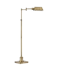 Regency Hill Industrial Adjustable Swing Arm Pharmacy Floor Lamp with Usb Charging Port 54" Tall Aged Brass Living Room Reading