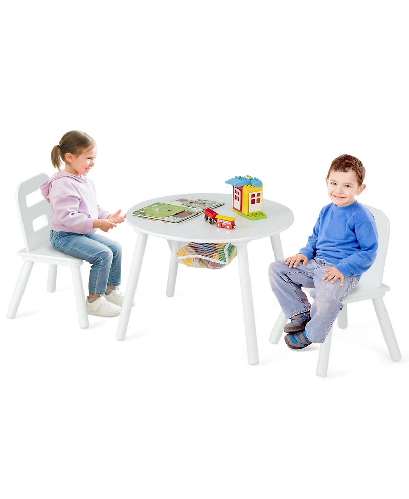 Slickblue Wood Activity Kids Table and Chair Set with Center Mesh Storage for Snack Time and Homework