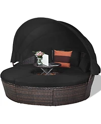 Slickblue Patio Round Daybed Rattan Furniture Sets with Canopy