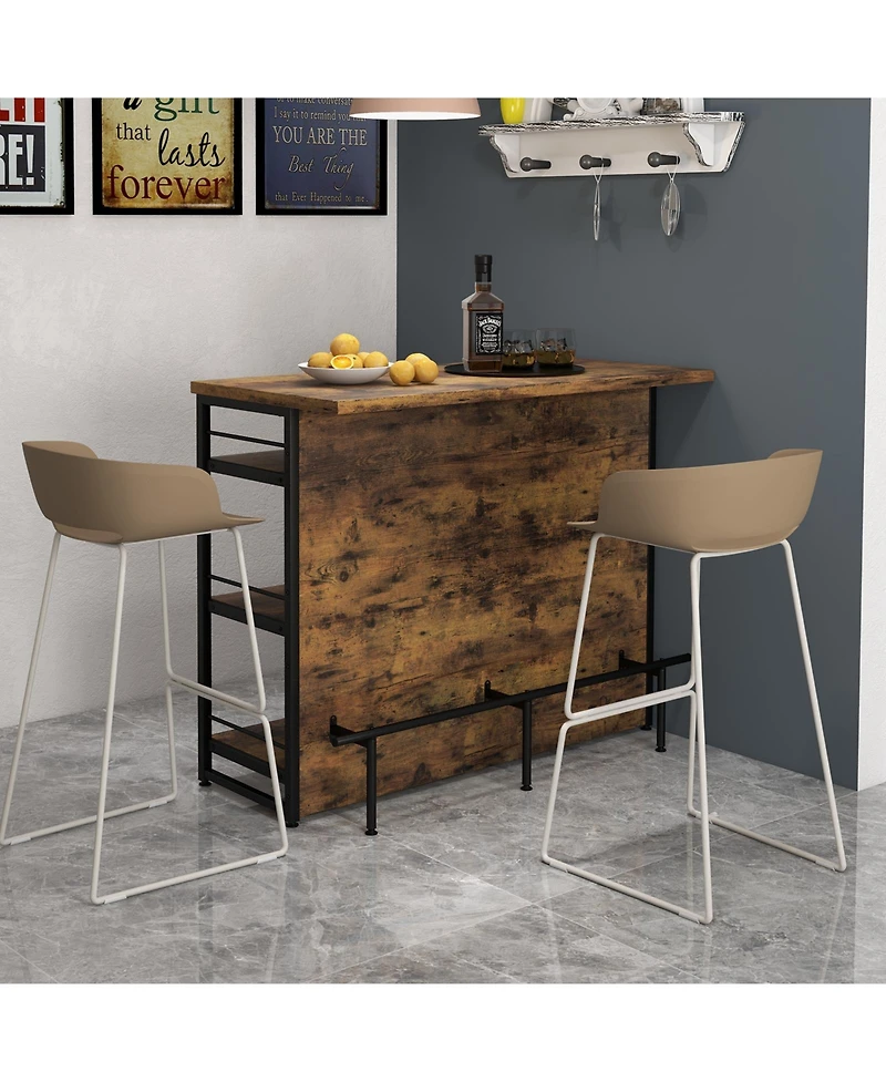 Kitchen Island with 4-Tier Storage Shelf and Long Footrest for Home-Rustic Brown