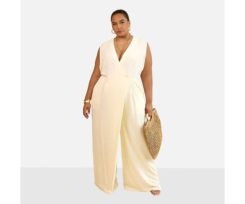 Rebdolls Plus Size Alia Wrap Overlay Wide Leg Jumpsuit
