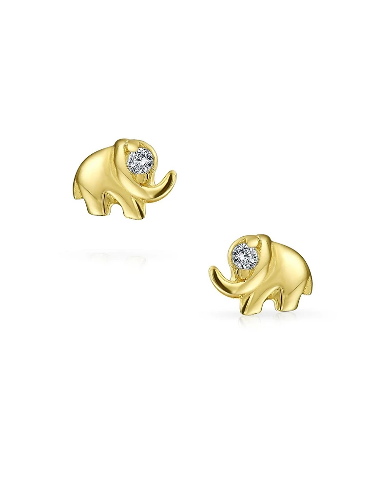 Bling Jewelry Tiny Minimalist Cz Accent Zoo Animal Lucky Elephant Yellow 14K Gold Stud Earrings Screw-back