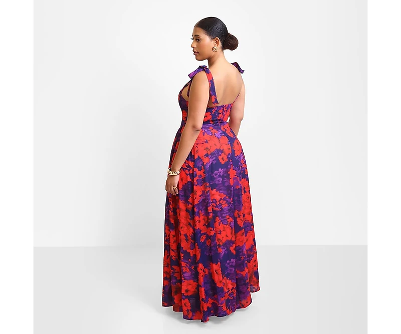 Rebdolls Women's Adelina Floral Tie Strap Maxi Skater Dress
