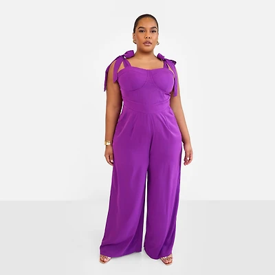 Rebdolls Women's Selma Tie Strap Corset Wide Leg Jumpsuit