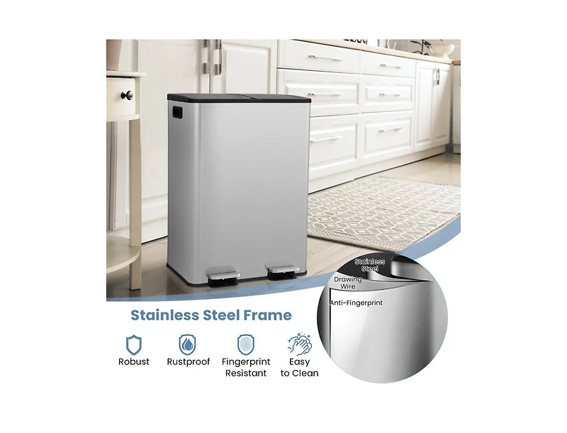 2 x 8 Gallon Dual Trash Can for Kitchen, Office, and Home Use