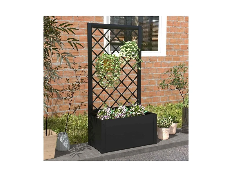 Slickblue 44 Inch Metal Raised Garden Bed with Trellis-Black