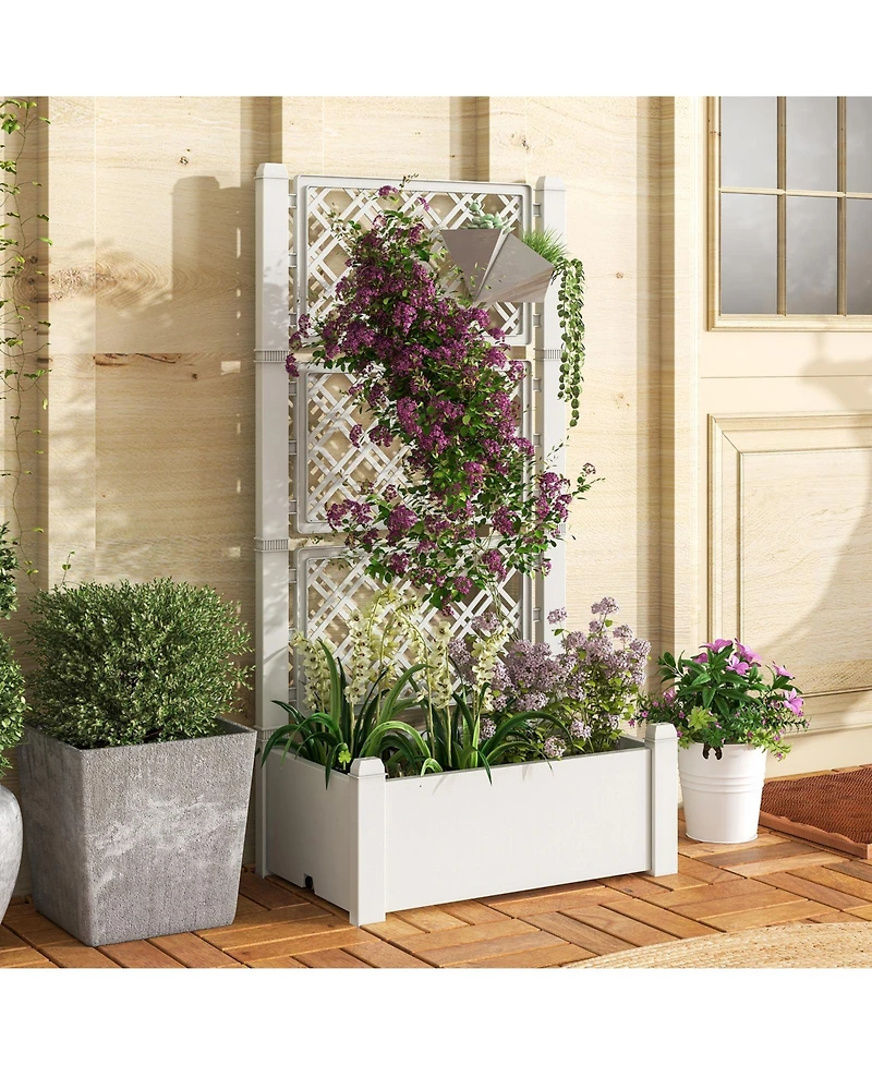 Slickblue Outdoor Planter Box Self-Watering Raised Garden Bed Trellis with Water Level Indicator